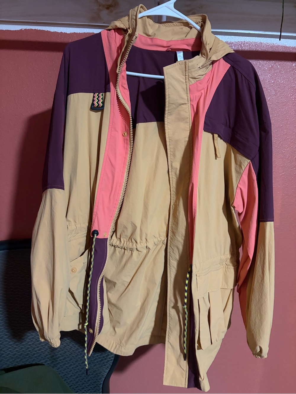 Fabletics Tan, Pink & Burgundy Colorblock Anorak